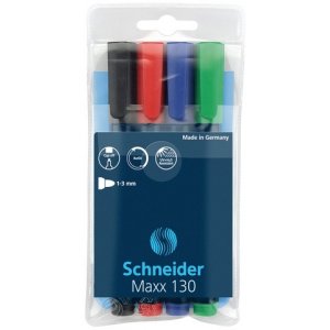 Permanent Marker Schneider Maxx 130, Varf Rotund 1-3mm, 4 Culori/set - (n, R, A, V) Permanent Marker Schneider Maxx 130, Varf Rotund 1-3mm, 4 Culori/set - (n, R, A, V)
