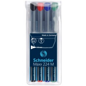 Universal Permanent Marker Schneider Maxx 224 M, Varf 1mm, 4 Culori/set - (n, R, A, V) Universal Permanent Marker Schneider Maxx 224 M, Varf 1mm, 4 Culori/set - (n, R, A, V)