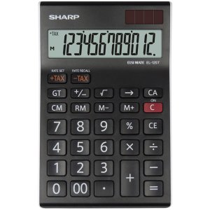 Calculator De Birou, 12 Digits, 176 X 112 X 13 Mm, Dual Power, Sharp El-125twh - Negru/alb