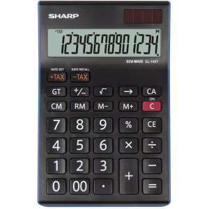 Calculator De Birou, 14 Digits, 176 X 112 X 13 Mm, Dual Power, Sharp El-145tbl - Negru