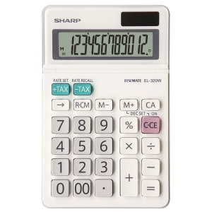 Calculator De Birou, 12 Digits, 153 X 97 X 18 Mm, Dual Power, Ecran Rabatabil, Sharp El-320w - Alb