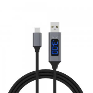 Cablu de Date TYPE-C, cu Afisare Amperaj si Voltaj, 1 Metru, Negru, TYPE-C la USB Cablu de Date TYPE-C, cu Afisare Amperaj si Voltaj, 1 Metru, Negru, TYPE-C la USB