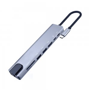 Adaptor Docking Station 8 in 1, Port USB-C in Ethernet Port, 3 Porturi USB, 4K USB-C, Argintiu Adaptor Docking Station 8 in 1, Port USB-C in Ethernet Port, 3 Porturi USB, 4K USB-C, Argintiu