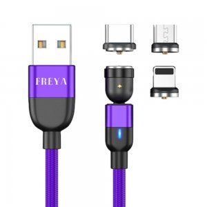 Cablu de Incarcare Magnetic 540, A15-1M-PRP, 3 in 1 Compatibil cu USB-C, Micro-USB, Lightning, Freya, 2.4A, 1Metru Led, Culoare Mov Cablu de Incarcare Magnetic 540, A15-1M-PRP, 3 in 1 Compatibil cu USB-C, Micro-USB, Lightning, Freya, 2.4A, 1Metru Led, Culoare Mov