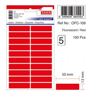 Etichete Autoadezive Color, 13 X 50 Mm, 100 Buc/set, Tanex - Rosu Fluorescent