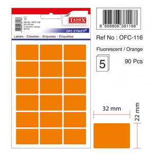 Etichete Autoadezive Color, 22 X 32 Mm, 90 Buc/set, Tanex - Orange Fluorescent