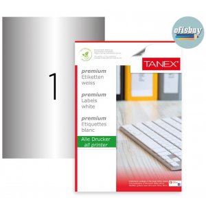 Etichete Polyester Argintii, Autoadezive, 1/a4, 210 X 297mm, 25 Coli/top, Tanex - Colturi Drepte