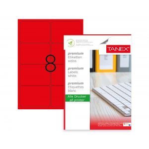 Etichete Color Autoadezive, 8/a4, 99.1 X 67.7mm, 25 Coli/top, Tanex - Rosu Fluorescent