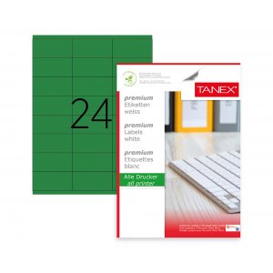 Etichete Color Autoadezive, 24/a4, 64 X 34mm, 25 Coli/top, Tanex - Verde Fluorescent