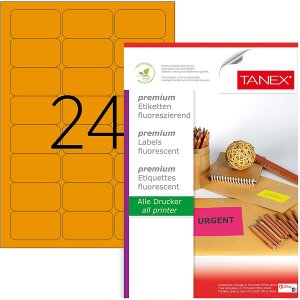 Etichete Color Autoadezive, 24/a4, 64 X 34mm, 25 Coli/top, Tanex - Orange Fluorescent