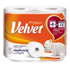 Hartie Igienica Alba, 2 Straturi, 486 De Portii, 4 Role/bax (echivalent 12 Role), Velvet Longest Hartie Igienica Alba, 2 Straturi, 486 De Portii, 4 Role/bax (echivalent 12 Role), Velvet Longest