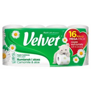 Hartie Igienica Alba, 3 Straturi, 140 De Portii, 16 Role/bax, Velvet Mega Pack - Camomile & Aloe Hartie Igienica Alba, 3 Straturi, 140 De Portii, 16 Role/bax, Velvet Mega Pack - Camomile & Aloe
